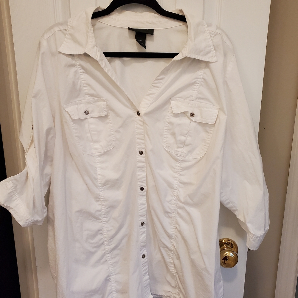 Lane Bryant White Button Front Safari Blouse